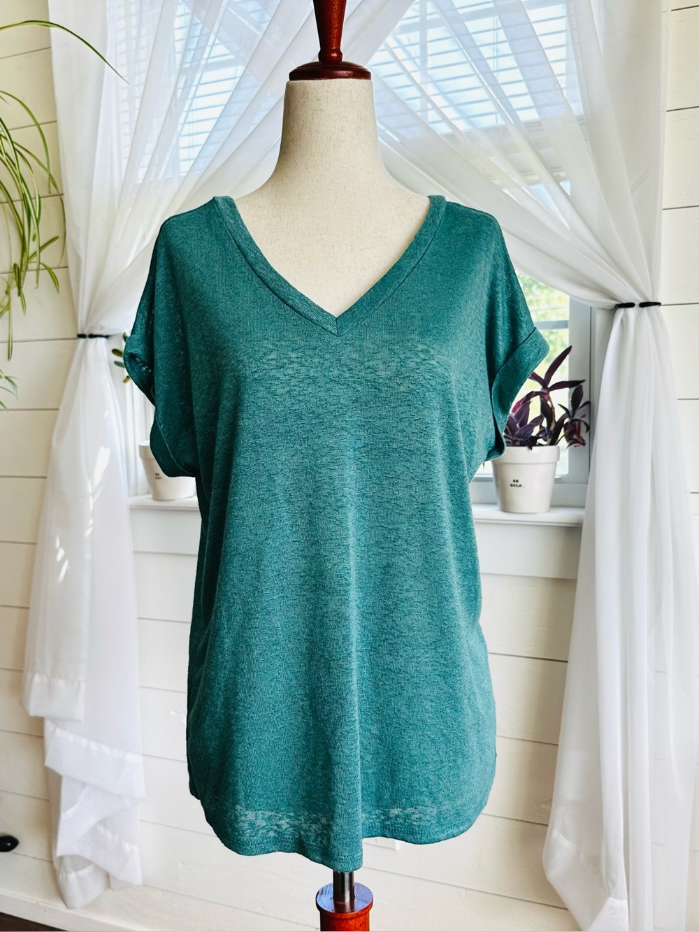 Bobeau Davie Strap Detail Fall Fashion Knit Top Teal Green Size Small